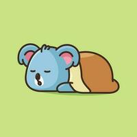 Cute  sleeping koala with blanket simple vector illustration