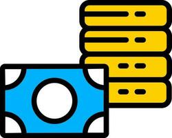 Cash Money Coins with Banknote Stack Icon in Yellow and Blue Color. vector