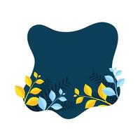 Glossy golden and blue paper art leaves decorated blank sticker. vector