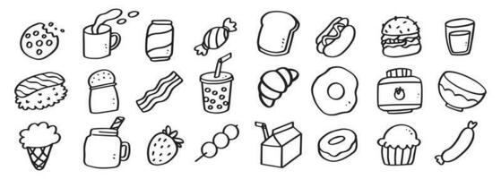 Set of tasty food and drinks hand drawn illustration vector