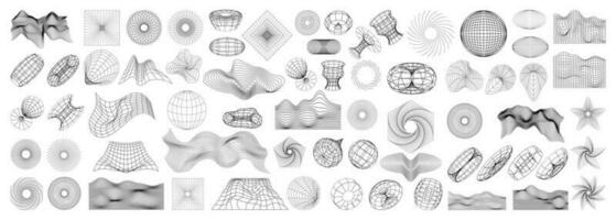 Big bundle of wireframe shape. Retro futuristic element vector