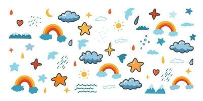 Set of cute weather illustration element vector