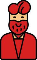 Beard Man Character Icon In Red And Orange Color. vector