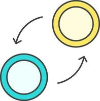 Illustration Of Exchange Coin Icon In Cyan And Yellow Color. vector