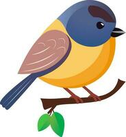 Bird Sitting On Branch In Flat Style. vector