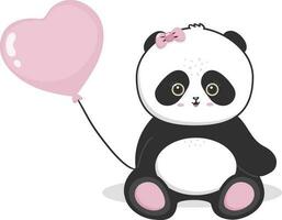 cute panda sits and holds a heart shaped balloon behind her back vector