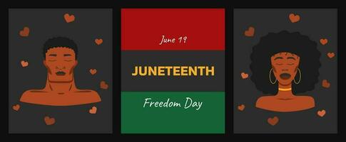 póster con diecinueve de junio libertad día con africano americano personas vector