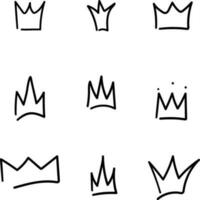 set of different variations of crowns hand drawn on doodle style and isolated on white background vector