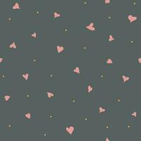 Seamless pattern hand drawn pink hearts doodle style in dark background vector