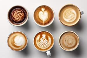 stock photo of collection mix a cup cappuccino latte more motive top food photography