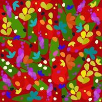 Vector stamless floral pattern. Colorful flowers and dots on bright red background.