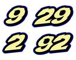 RACING FONT NUMBER VECTOR TWO AND NINE AND TWENTY NINETY