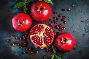 stock photo of pomegranate on the kitchen flat lay photography