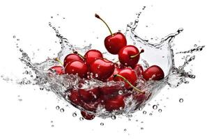 stock photo of water splash with cherrys isolated food photography
