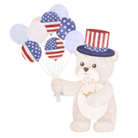Cute bear cartoon Fourth of July png