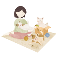Woman playing with a cat png