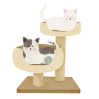 Cute cartoon cat sleep in a cat tower png