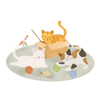 cute cats play with toys cartoon illustration png