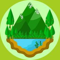 The spring ecosystem consists of trees, mountains, and rivers vector