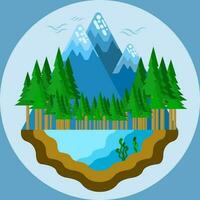 The winter ecosystem consists of trees, Snow covered mountains vector