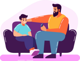 Hand Drawn father talking to son on the sofa in flat style png