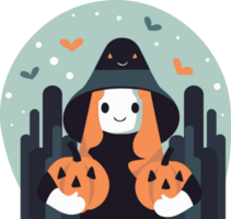 Hand Drawn Halloween cute witch in flat style png