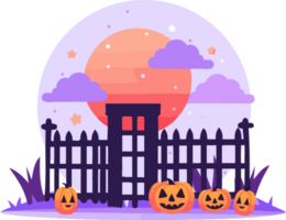 Hand Drawn Halloween castle fence in flat style png