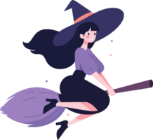 Hand Drawn a witch riding a broomstick in flat style png