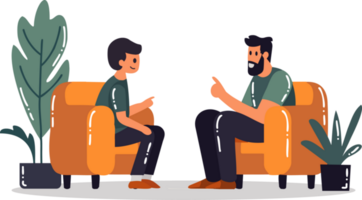 Hand Drawn father talking to son on the sofa in flat style png