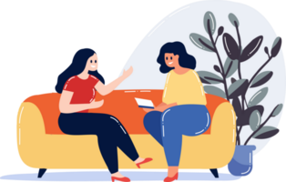 Hand Drawn mother talking to daughter in flat style png