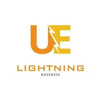 Initial Letter UE Lightning Icon Logo Design Template vector