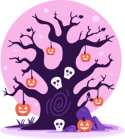 Hand Drawn halloween tree in flat style png