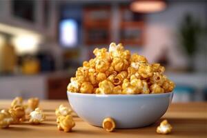 hyper realistic quality of caramel popcorn photo