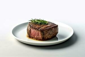 wagyu carne de vaca filete asado en plato blanco bcakground profesional comida fotografía foto