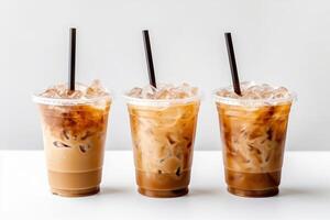 stock photo of Iced coffee in plastic cups with straw isolated food photography