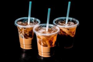 stock photo of Iced coffee in plastic cups with straw isolated food photography