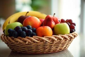 valores foto de mezcla Fruta en el cesta editorial comida fotografía generativo ai