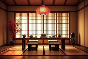 stock photo of a dining room japanese style lighting photography