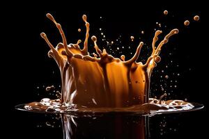 stock photo of chocolate splash isolated on black background photography
