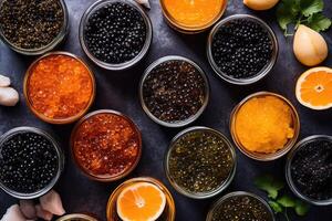 stock photo of caviar flat lay photography