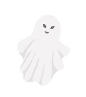 Little cute white ghost with face emotions vector illustration on the white, cartoon spooky simple character colorful drawing for Halloween holiday celebrations, banner, fairy tale character decor