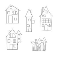 Halloween haunted houses set, simple doodle style cute outline vector illustration, autumn traditional holiday party decor, cards, invitation