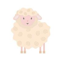 Little cute funny sheep in simple cartoon style vector illustration for children, farm pink animal greeting card design for invitation, birthday celebration, kids holidays decor