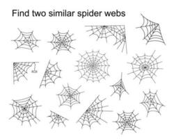 encontrar dos similar Víspera de Todos los Santos araña webs educativo actividad para niños, contorno mano dibujado vector ilustración de rompecabezas juego, sencillo dibujos animados garabatear lujoso insecto hoja de cálculo