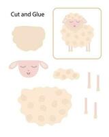 Little cute sheep cartoon style papercraft, cut and glue educational activity for children, DIY, simple hand drawn farm animal vector illustration worksheet