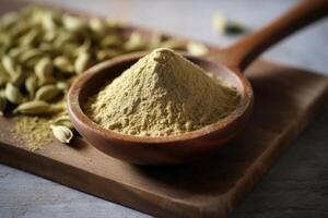 stock photo of cardamom powder on the kitchen flat lay photography