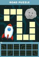 Education game for children road puzzle help rocket move to the moon printable solar system worksheet vector