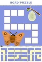 Education game for children road puzzle help moth move to cocoon printable bug worksheet vector