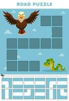 Education game for children road puzzle help eagle move to snake printable animal worksheet vector