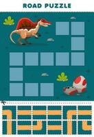 Education game for children road puzzle help spinosaurus move to the egg printable dinosaur worksheet vector